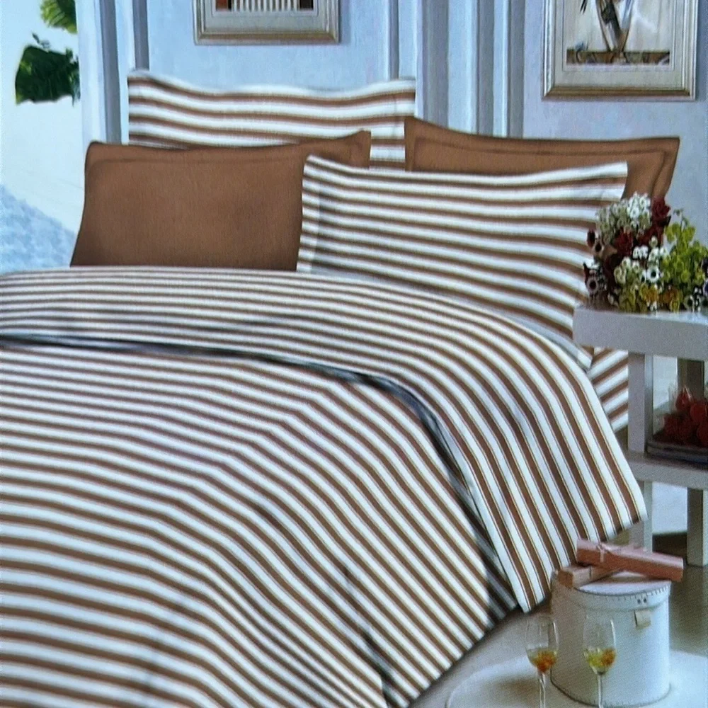 Traditional At Home 4 pc Twin Sheet Set Taupe and white stripes.